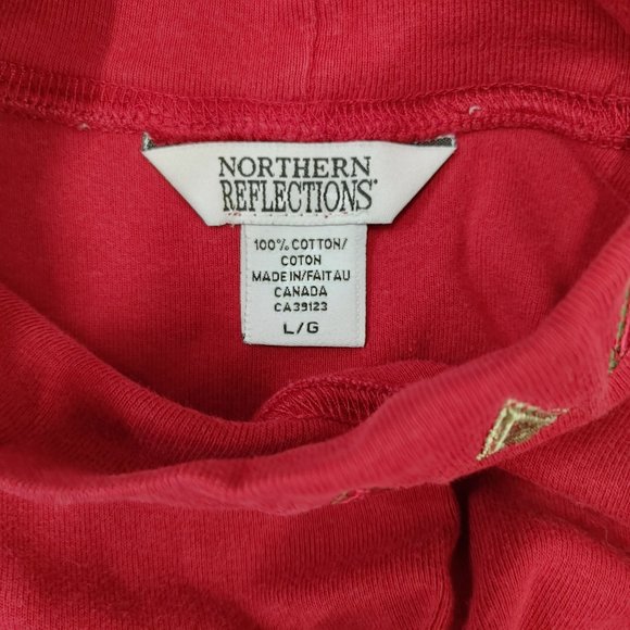 Northern Reflection Mock Neck Top Size Large Red Christmas Theme Cotton Shirt - Picture 4 of 5